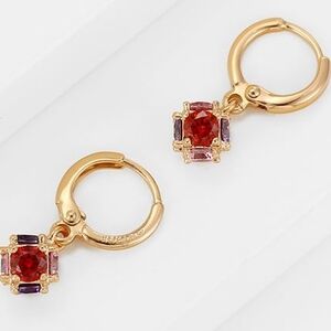 Elegant 18K Gold Plated Danglings Multi Color Stone Earrings NEW IN BOX